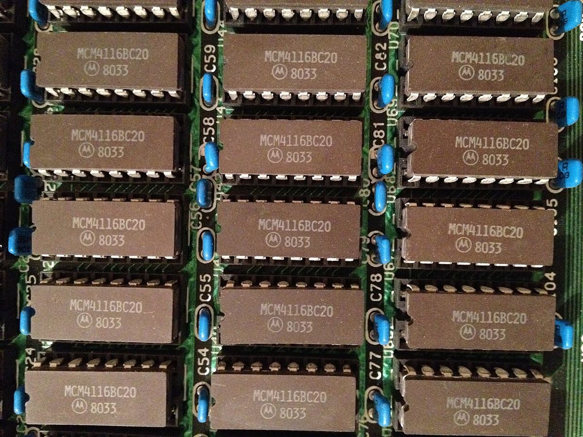 An array of DRAM memory chips.